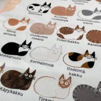 Mustakissa Design kissa-aiheinen keittiöliina leipäilevät kattikaverit