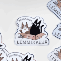 Mustakissa Design asunnossa lemmikkejä tarra kissan omistajille